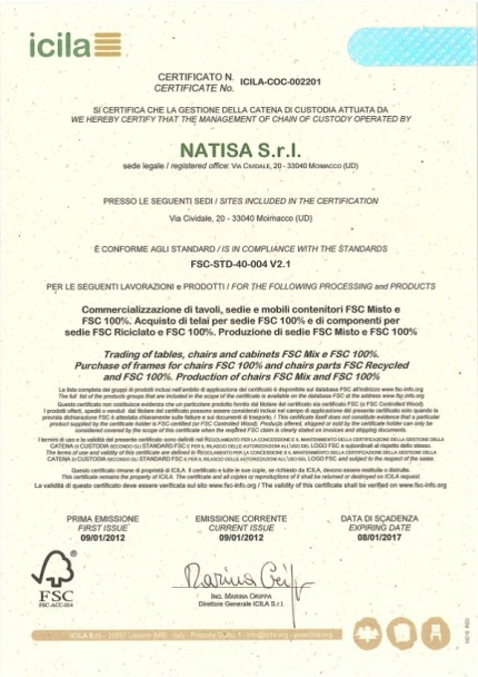 Международный сертификат FSC на продукцию фабрики NATISA